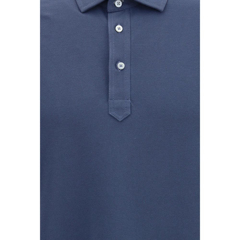 Brunello Cucinelli Men's Regular Fit Cotton Polo Shirt - Blue