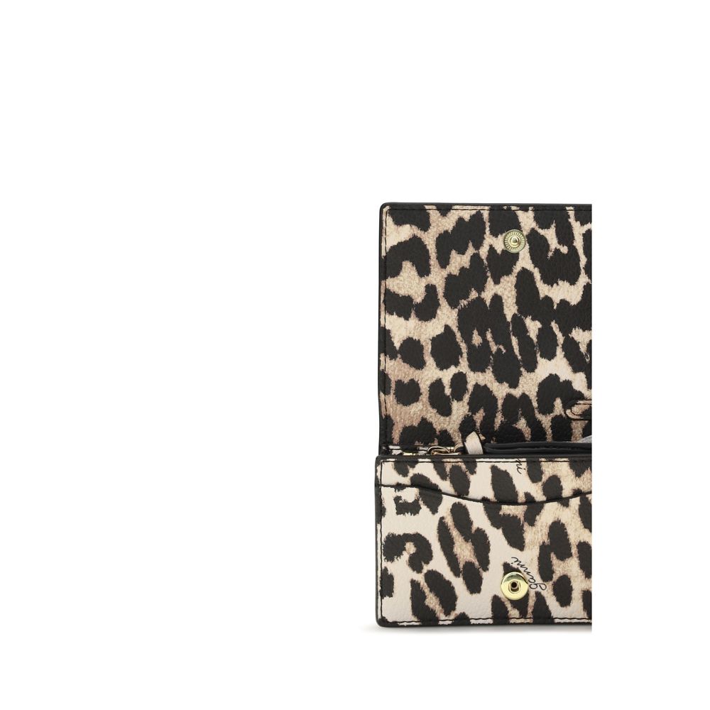 Ganni Bou TU Polyester & Polyurethane Cardholder Wallet - Animal Gold Multicolor Signature Print