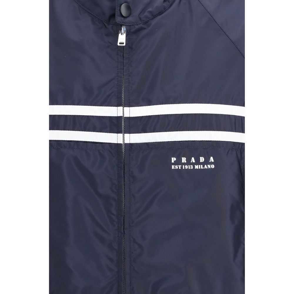 Prada Men's Nylon Hooded Windbreaker Jacket - Blue