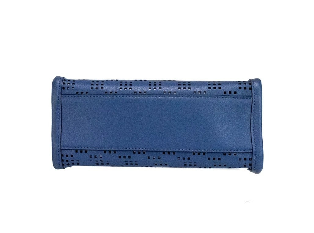 Marc Jacobs Mini Grind Pebbled Leather Crossbody Tote Handbag - Blue Green Silver