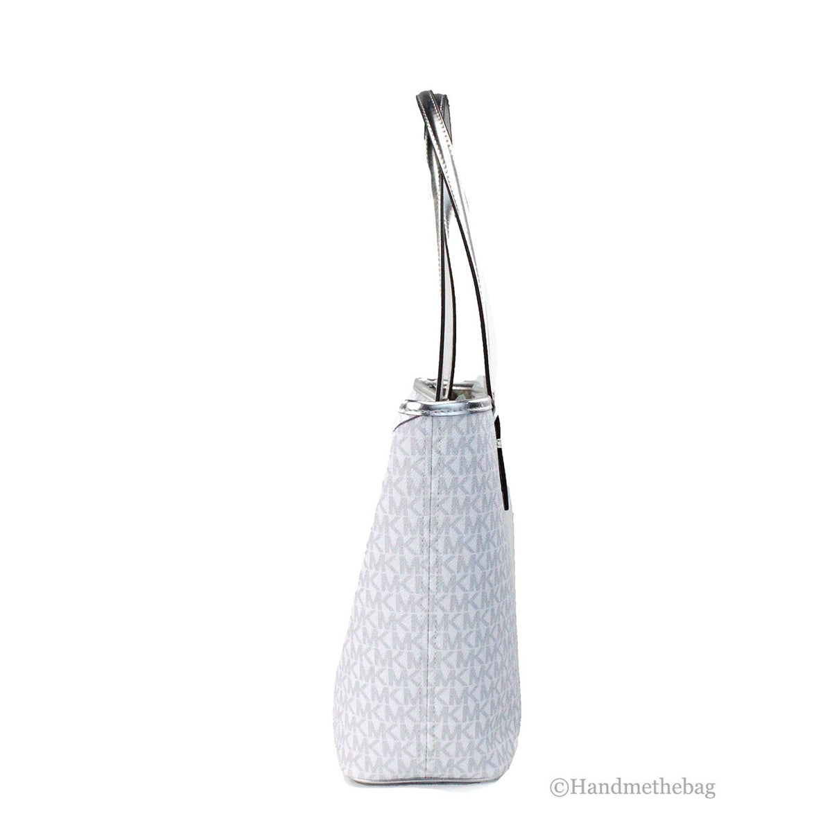 Michael Kors Jet Set Travel Synthetic Polyurethane Leather Medium Tote Bag - Silver White Patterned Signature