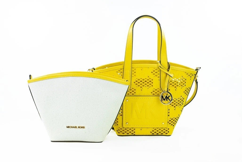Michael Kors Kimber Faux Leather Small Crossbody Messenger Pouch Handbag - Gold Yellow