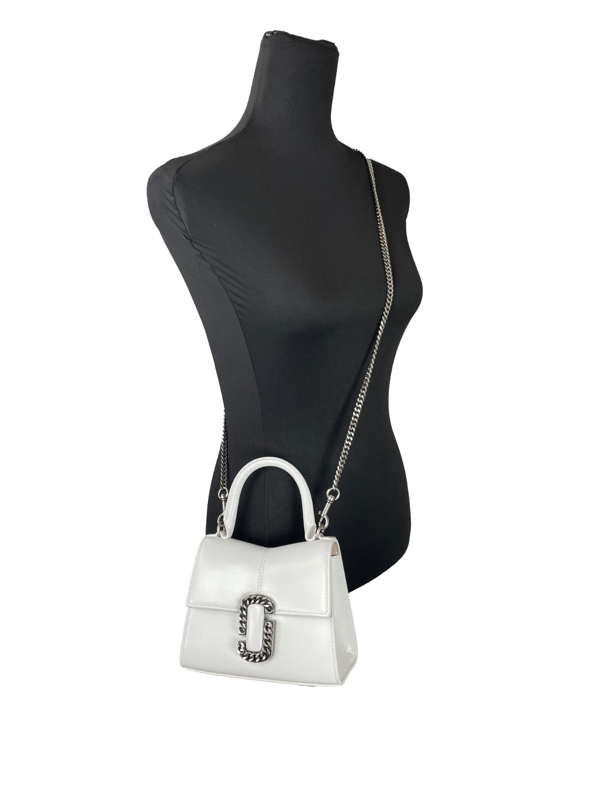 Marc Jacobs The St Mini Leather Crossbody Satchel Handbag - Silver White