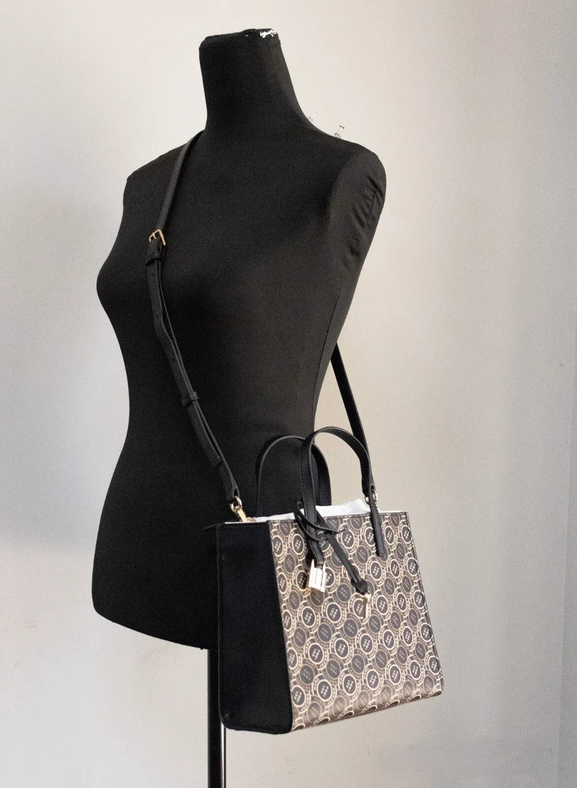 Marc Jacobs Mini Grind Faux Patent Leather Crossbody Travel Tote Handbag - Black Gold Orange Print