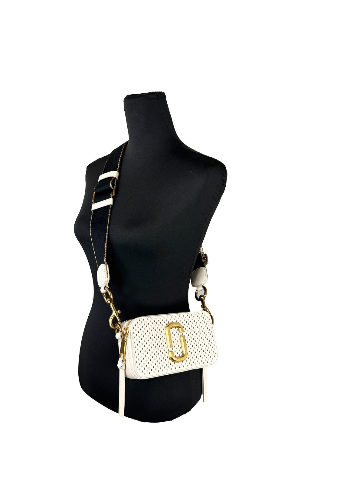 Marc Jacobs The Snapshot Canvas & Leather Compact 2-in-1 Shoulder Crossbody Handbag - Black Cream Gold