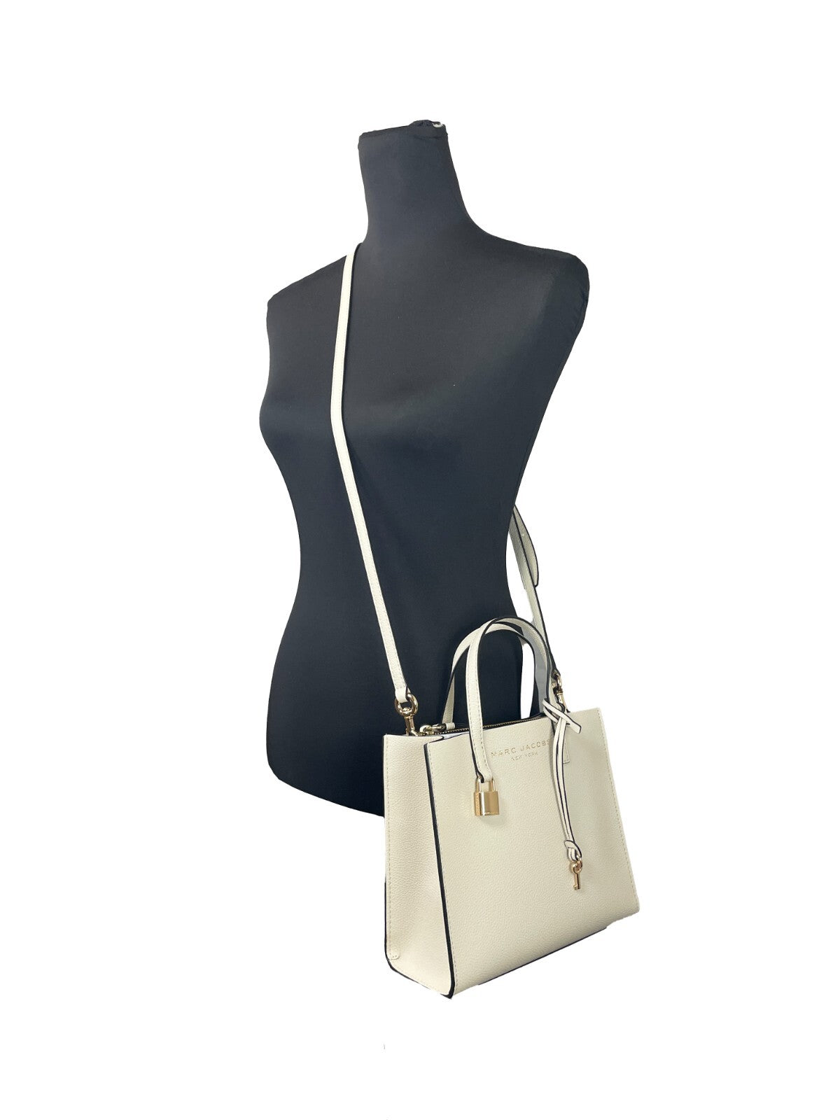 Marc Jacobs Canvas & Leather Mini Tote Bag - Black Gold Marshmallow White