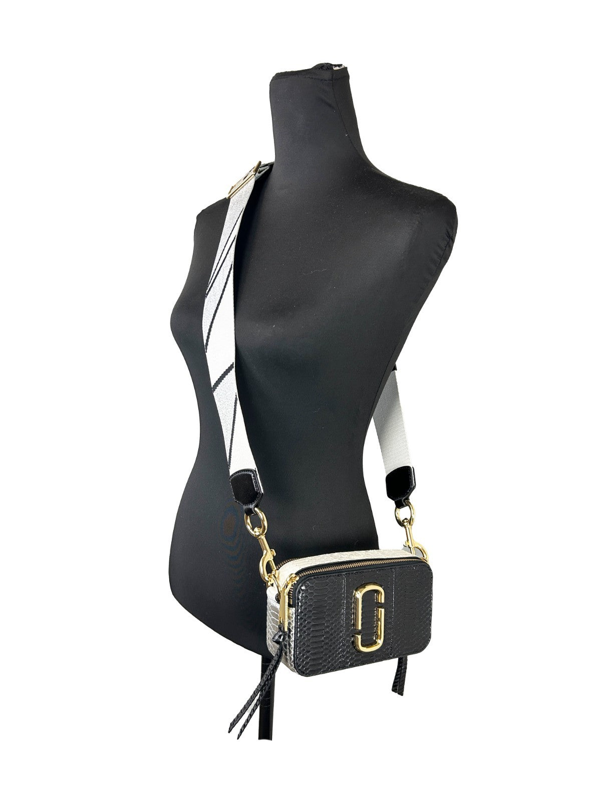 Marc Jacobs The Snapshot Calfskin Compact Crossbody Handbag - Beige Gold Patterned
