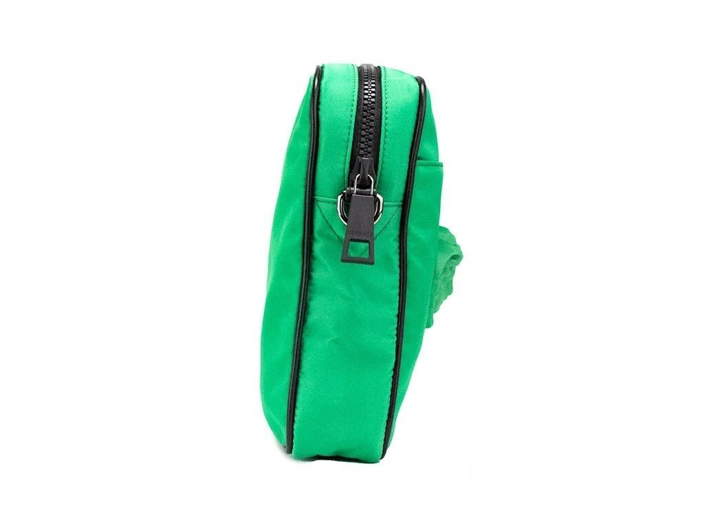 Versace Medusa Nylon Fabric Small Crossbody Travel Messenger Handbag - Black Green Patterned