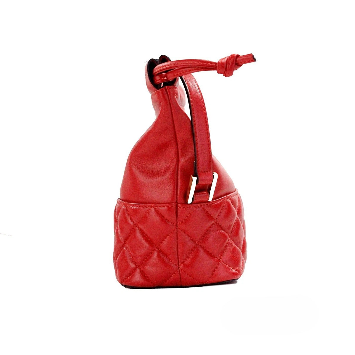 Versace Medusa Leather Small Quilted Crossbody Bucket Handbag - Gold Red