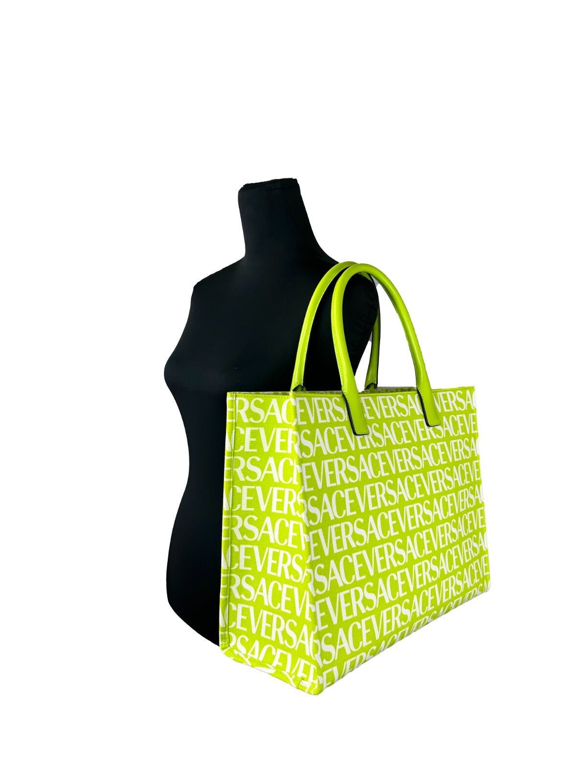 Versace Medusa Cotton Polyester Canvas Large Travel Tote Bag - Gold Green Patterned