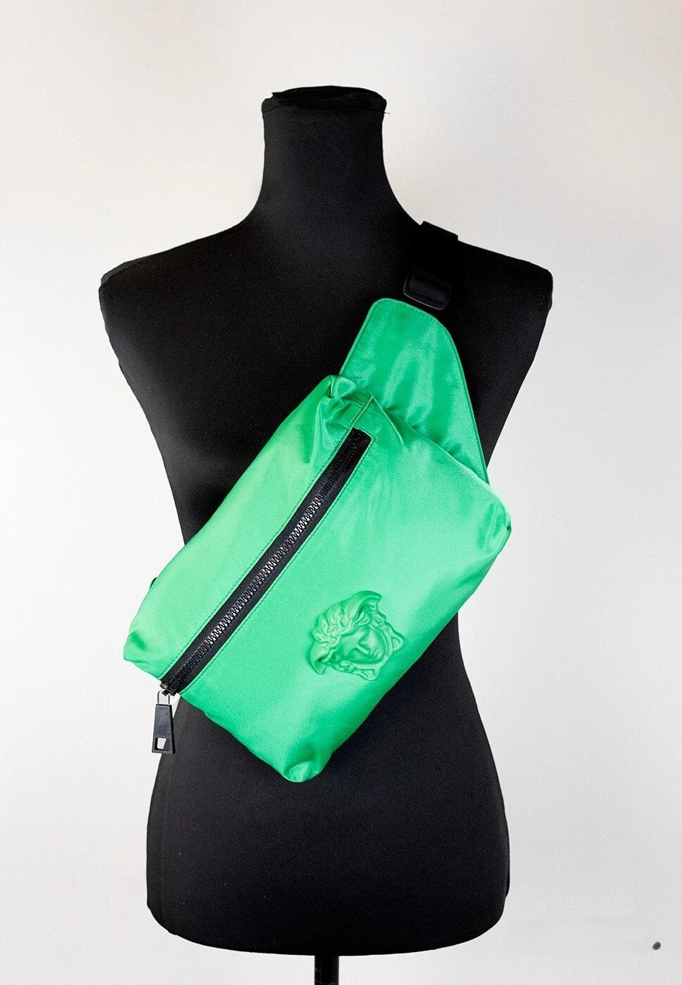 Versace Medusa Nylon Small Travel Crossbody Fanny Pack Belt Bag - Black Green