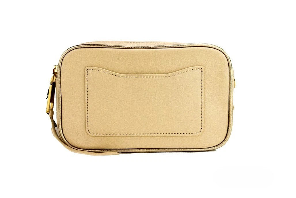 Marc Jacobs The Moto Shot 21 Leather Travel Crossbody Camera Handbag - Beige Gold Ivory