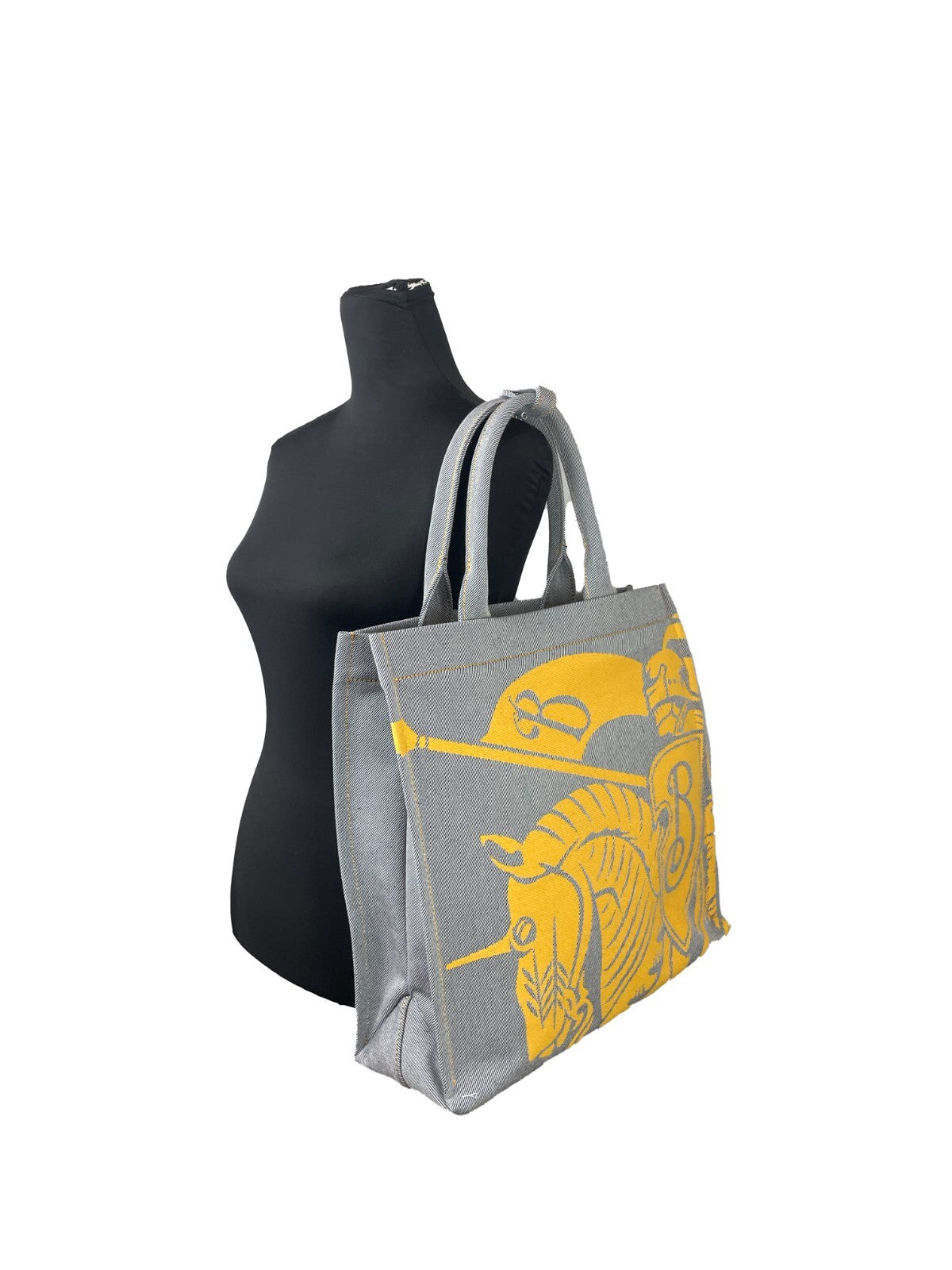 Burberry The Tote Faux Leather & Canvas Pouch Handbag - Gray Silver Patterned