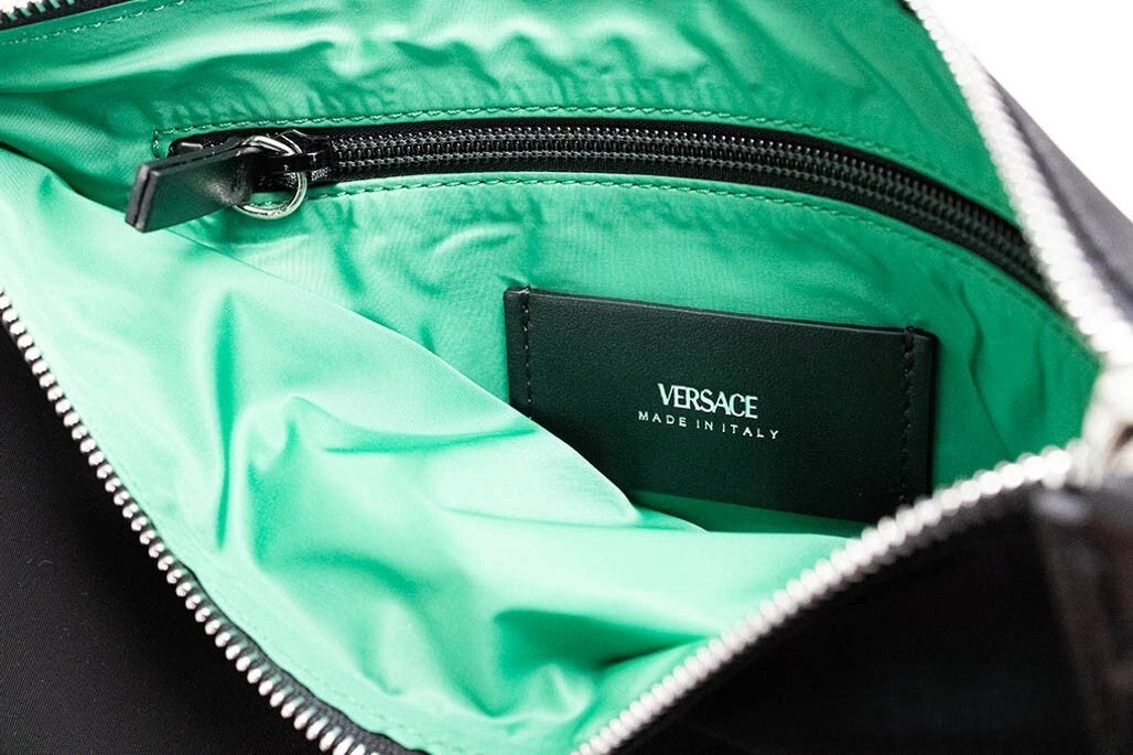 Versace Medusa Lyocell Large Travel Wristlet Clutch Handbag - Black Green Silver