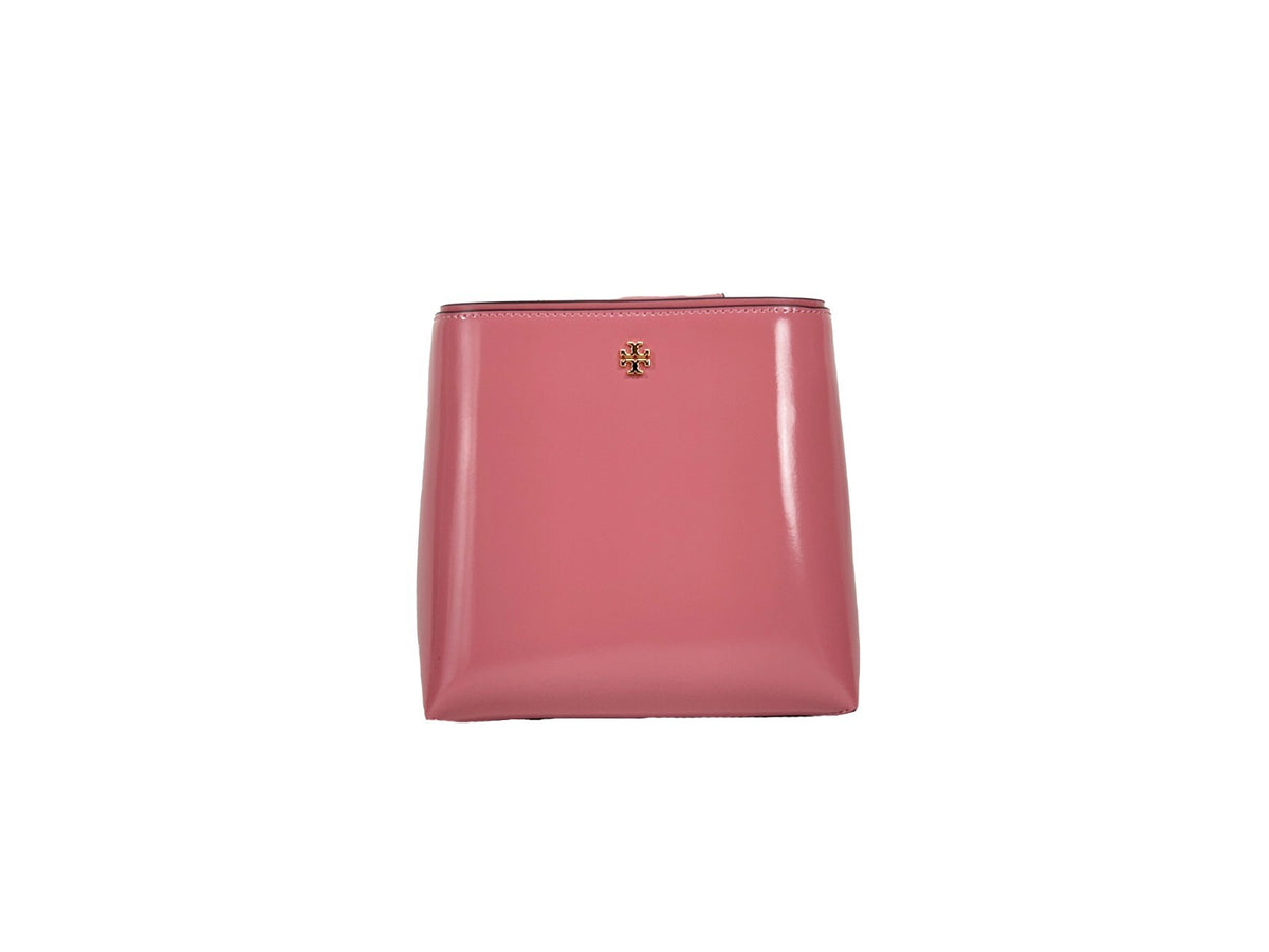 Tory Burch Emerson Raffia & Leather Small Travel Bucket Handbag - Gold Pink