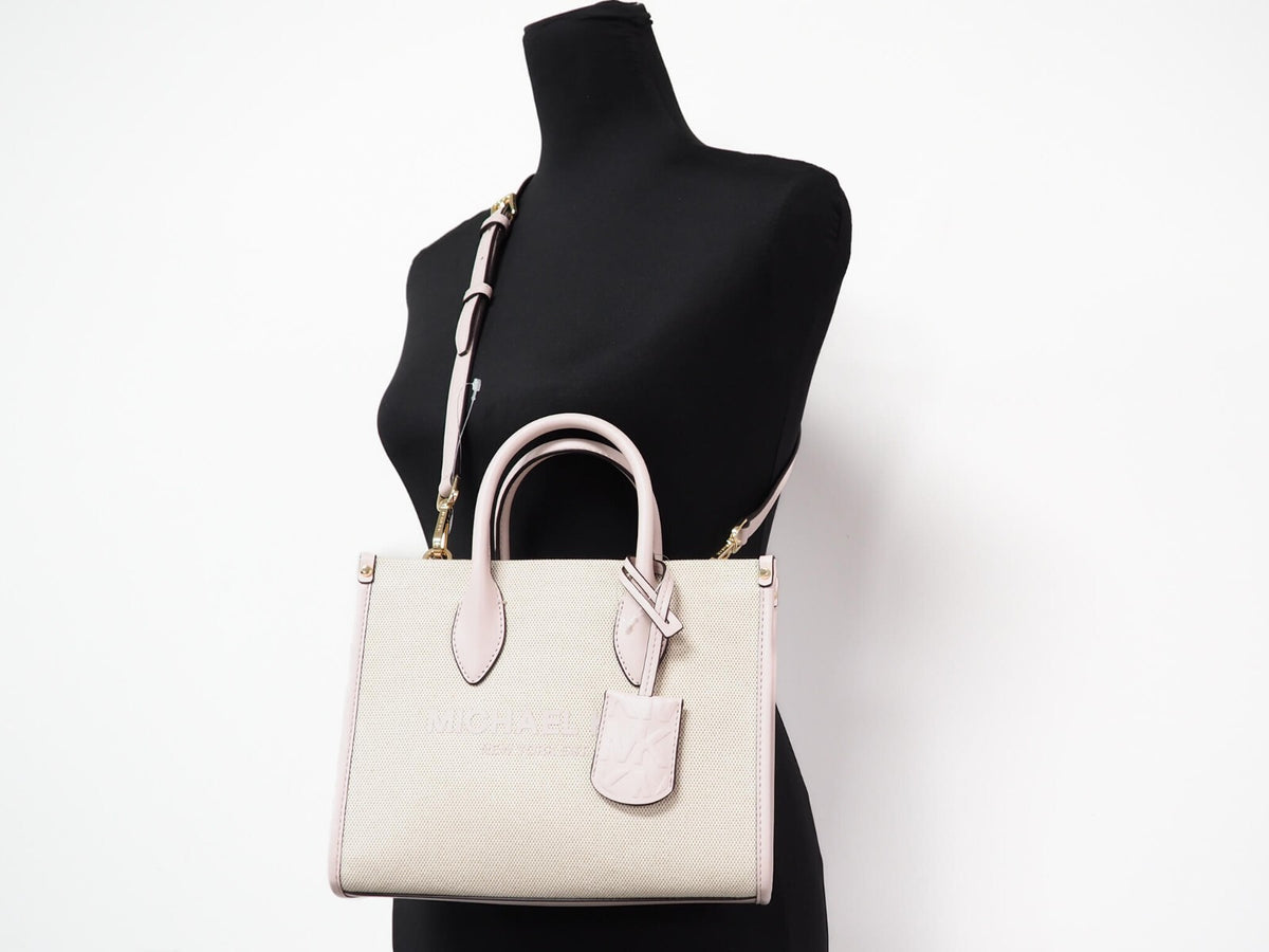 Michael Kors Mirella Canvas Small Crossbody Evening Shopper Handbag - Beige Gold