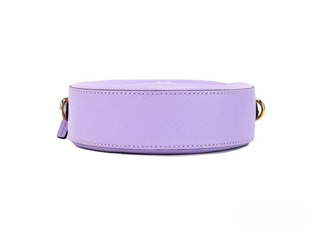 Versace Round Disco Faux Leather & Canvas Small Travel Crossbody Camera Handbag - Gold Lilac Purple