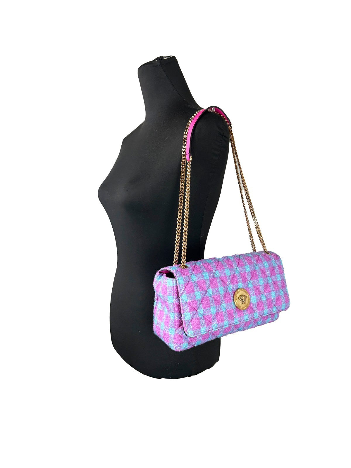 Versace Leather & Lurex Medium 2-in-1 Shoulder Crossbody Handbag - Gold