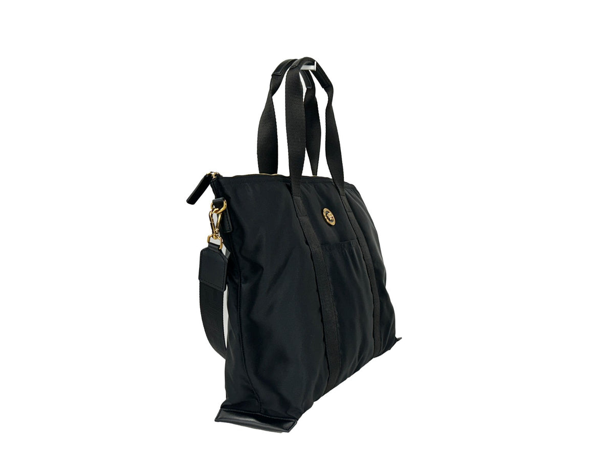 Versace Medusa Nylon Fabric Tote Shoulder Bag - Black Gold