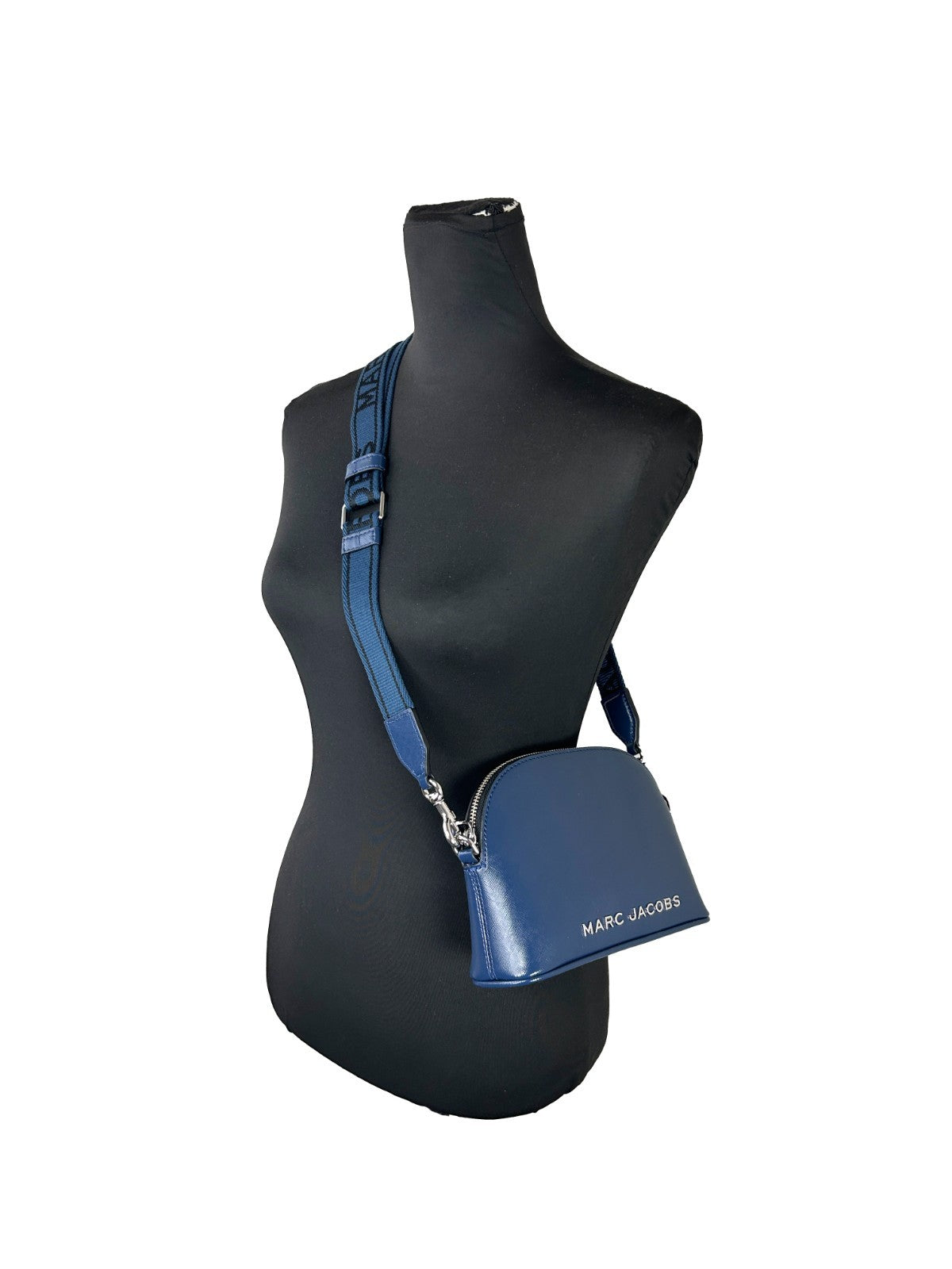 Marc Jacobs Raffia & Leather Small Crossbody Dome Handbag - Blue Silver