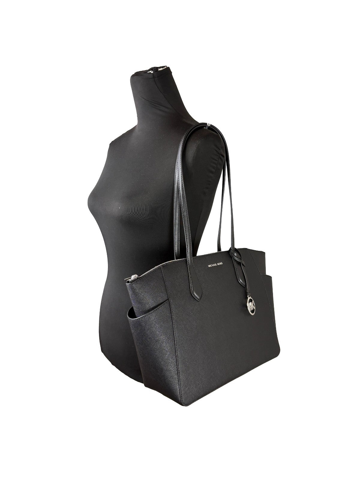 Michael Kors Marilyn Synthetic Polyurethane Leather Medium Tote Bag - Black Silver Signature