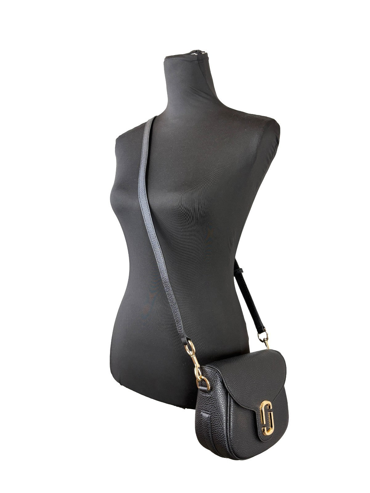 Marc Jacobs Pebbled Leather Crossbody Saddle Handbag - Black Gold
