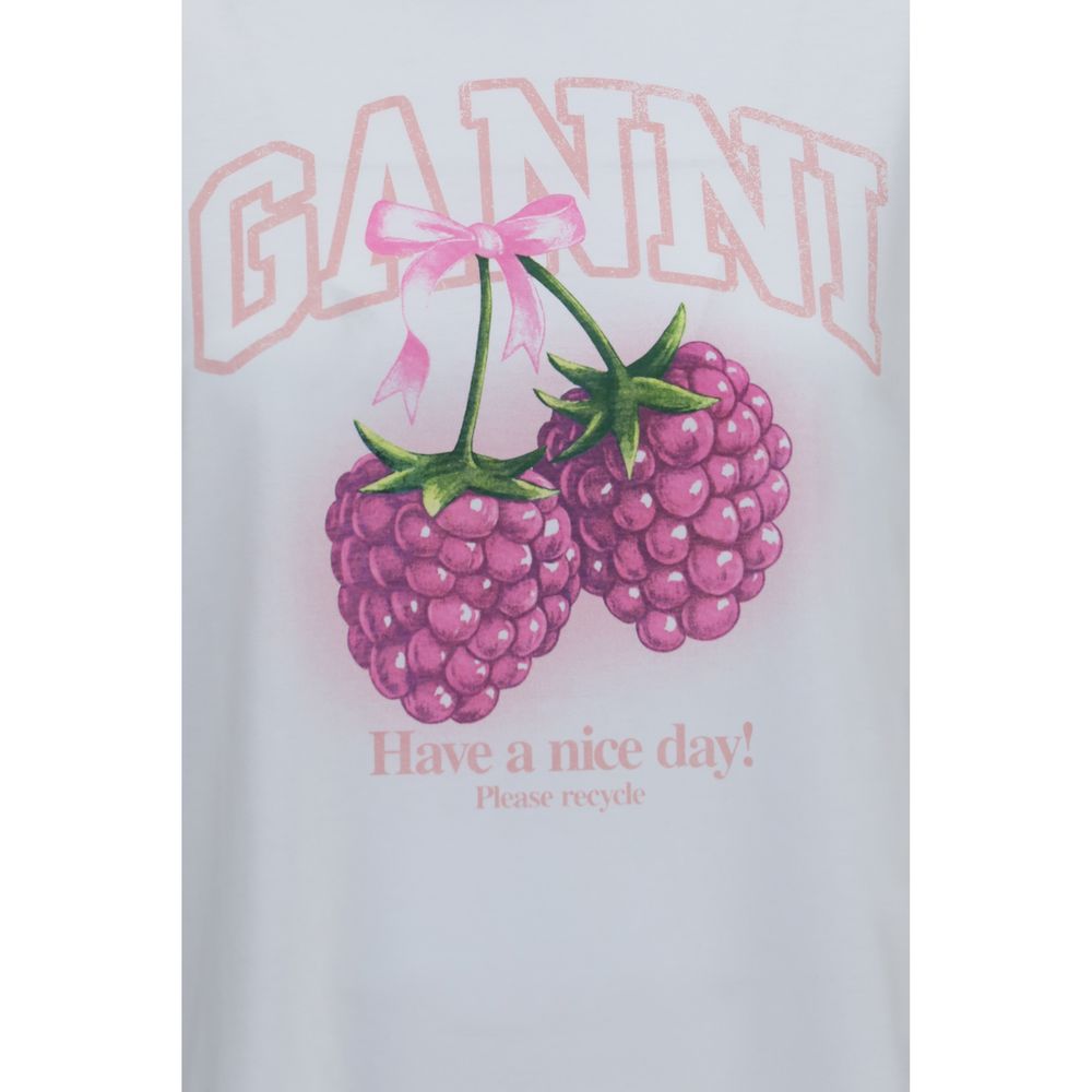 Ganni Women's Regular Fit Short-Sleeve Round Neck Cotton T-Shirt - Cherry Raspberry White Print