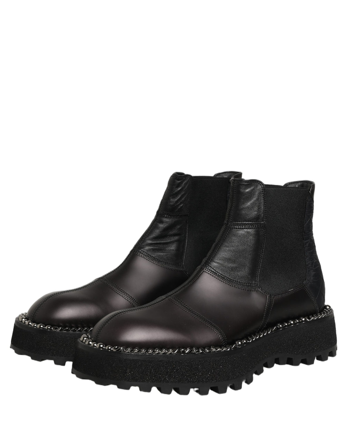 Dolce & Gabbana Men's Lamb Leather Nylon Polyester & Viscose Ankle Chelsea Boots - Black Silver Signature