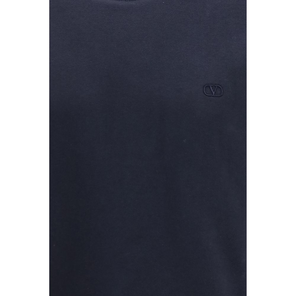 Valentino Garavani V Logo Men's Relaxed Fit Regular Crew Neck Cotton Sweatshirt - Blue Signature