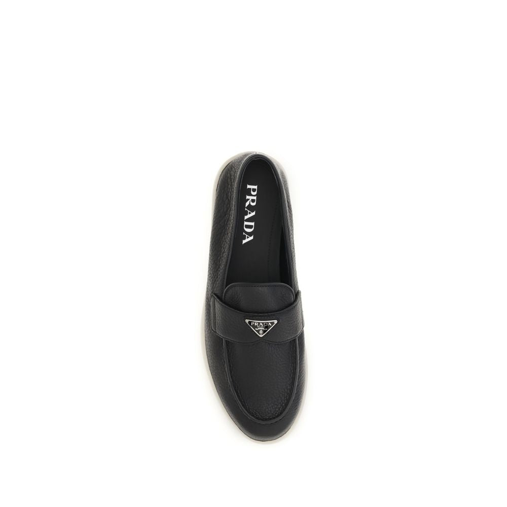 Prada Men's Bos Taurus Suede Calf Leather Loafer Slip-On Strap Shoes - Black