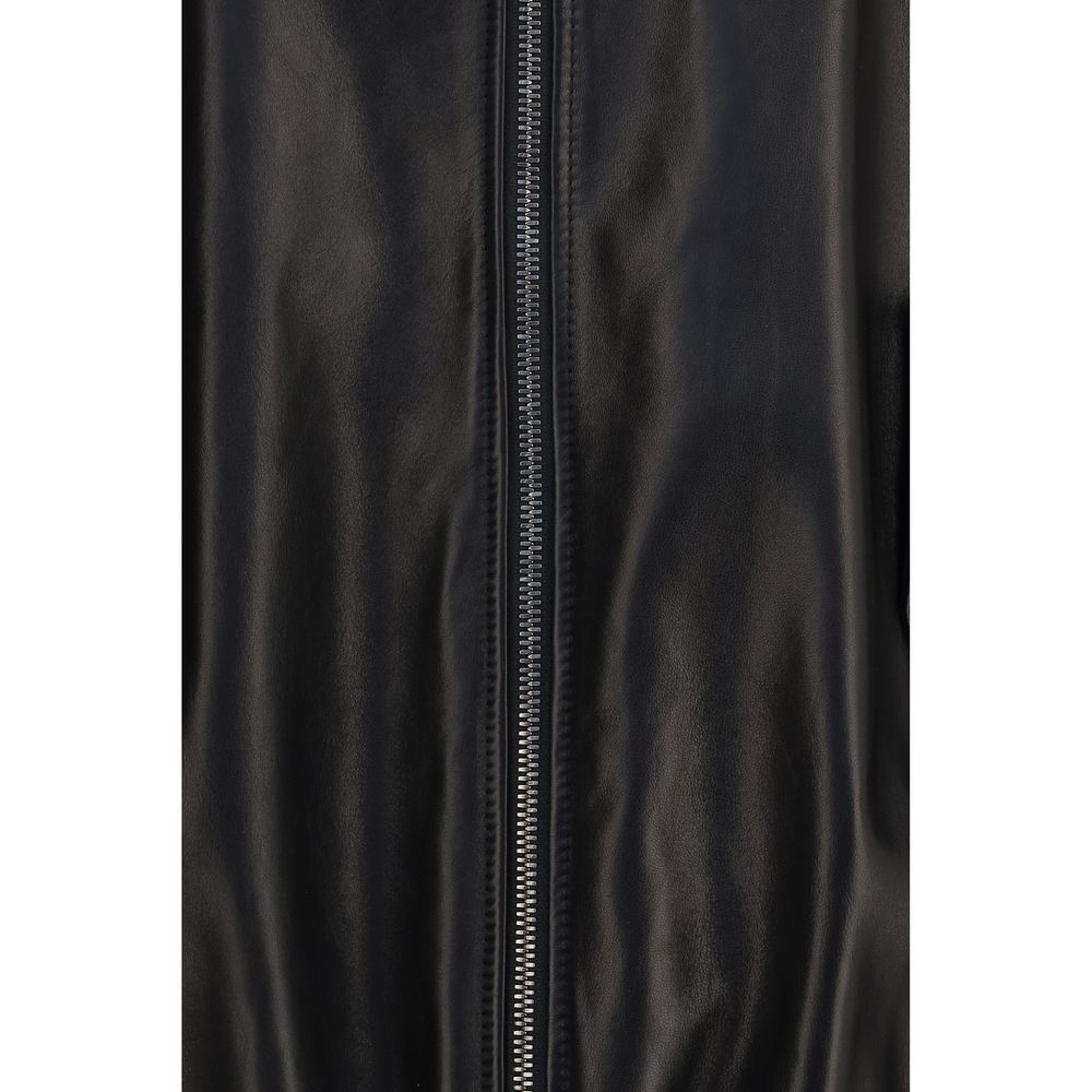 Brunello Cucinelli Women's High Collar Leather Jacket - Black