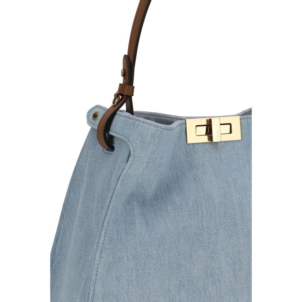 Fendi Denim & Bos Taurus Suede Calfskin Leather Shoulder Bag - Blue Gold
