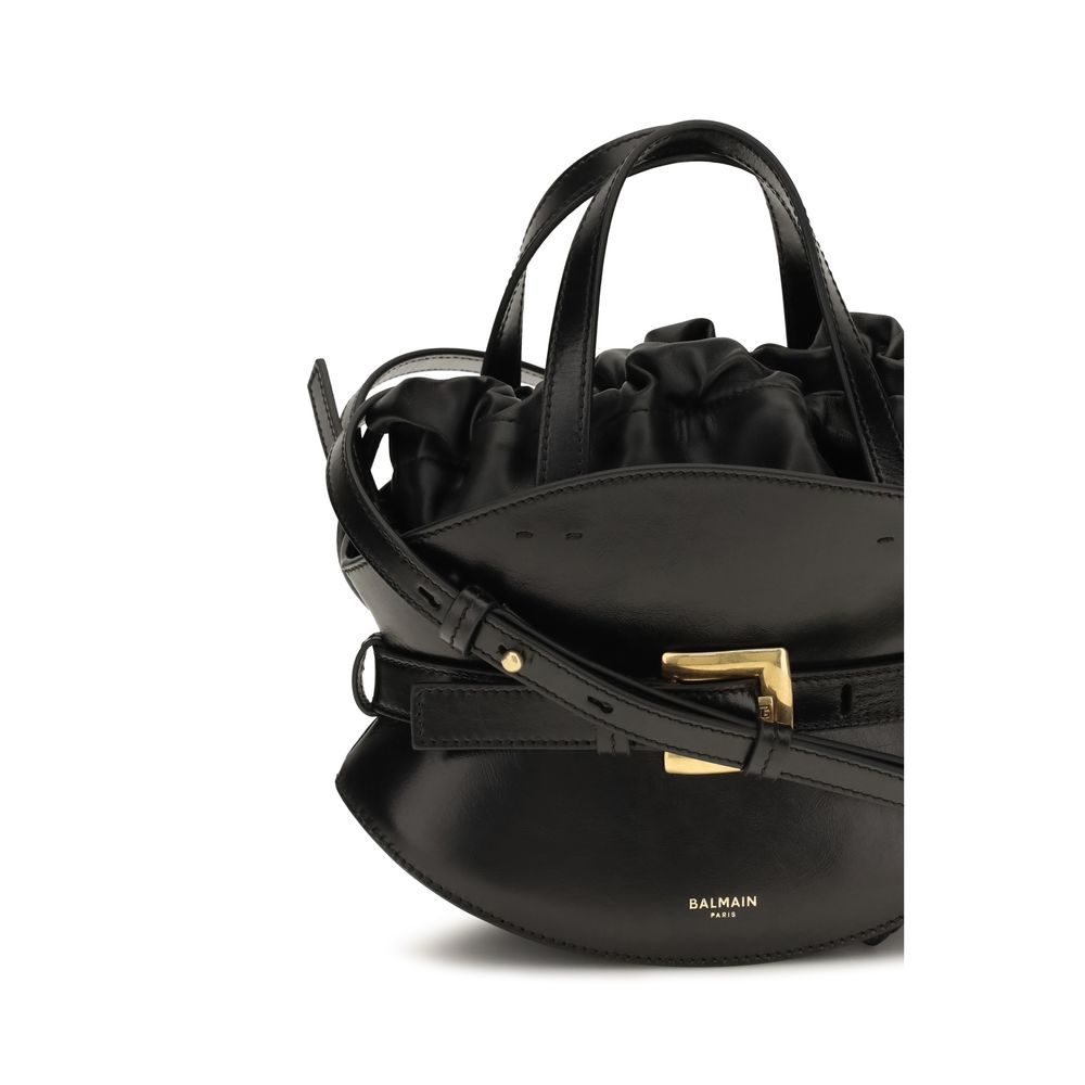 Balmain Shuffle Bos Taurus Calfskin Leather Mini Shoulder Drawstring Bag - Black