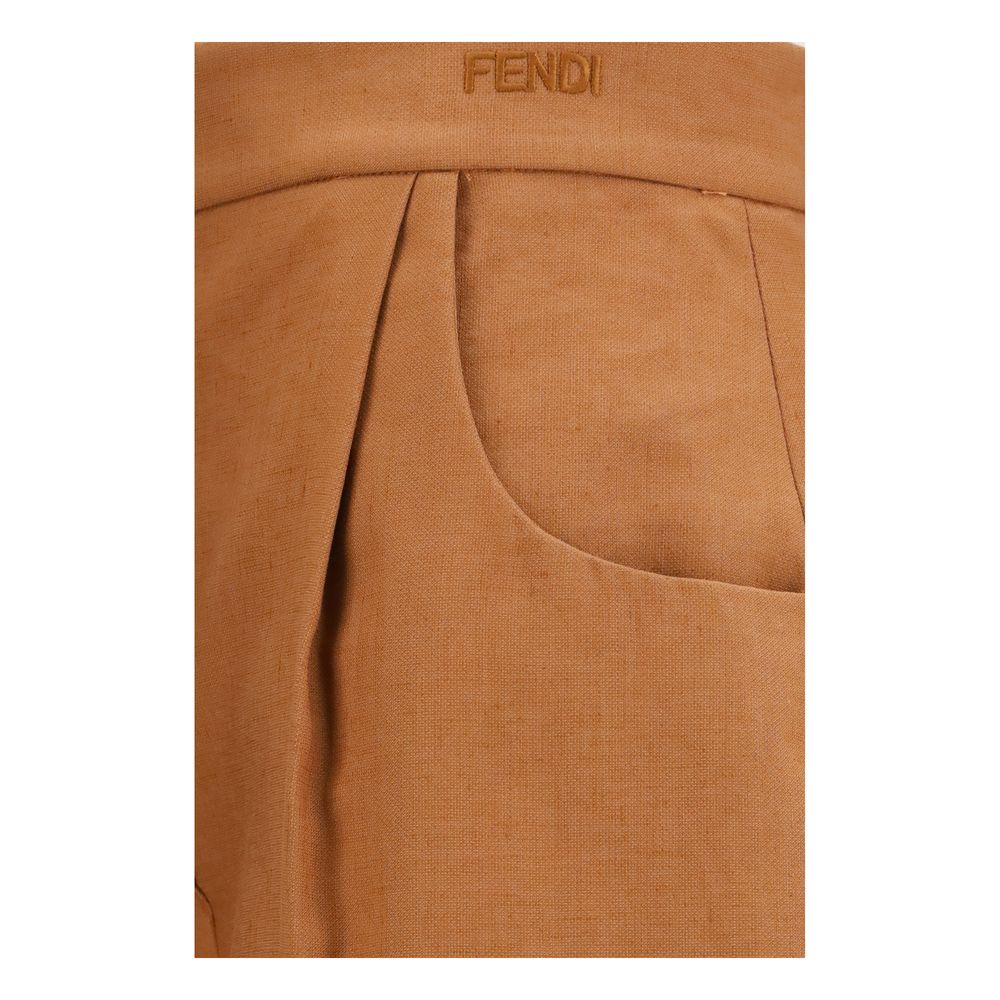 Fendi Women's Oversized Linen & Cotton Casual Pants - Brown