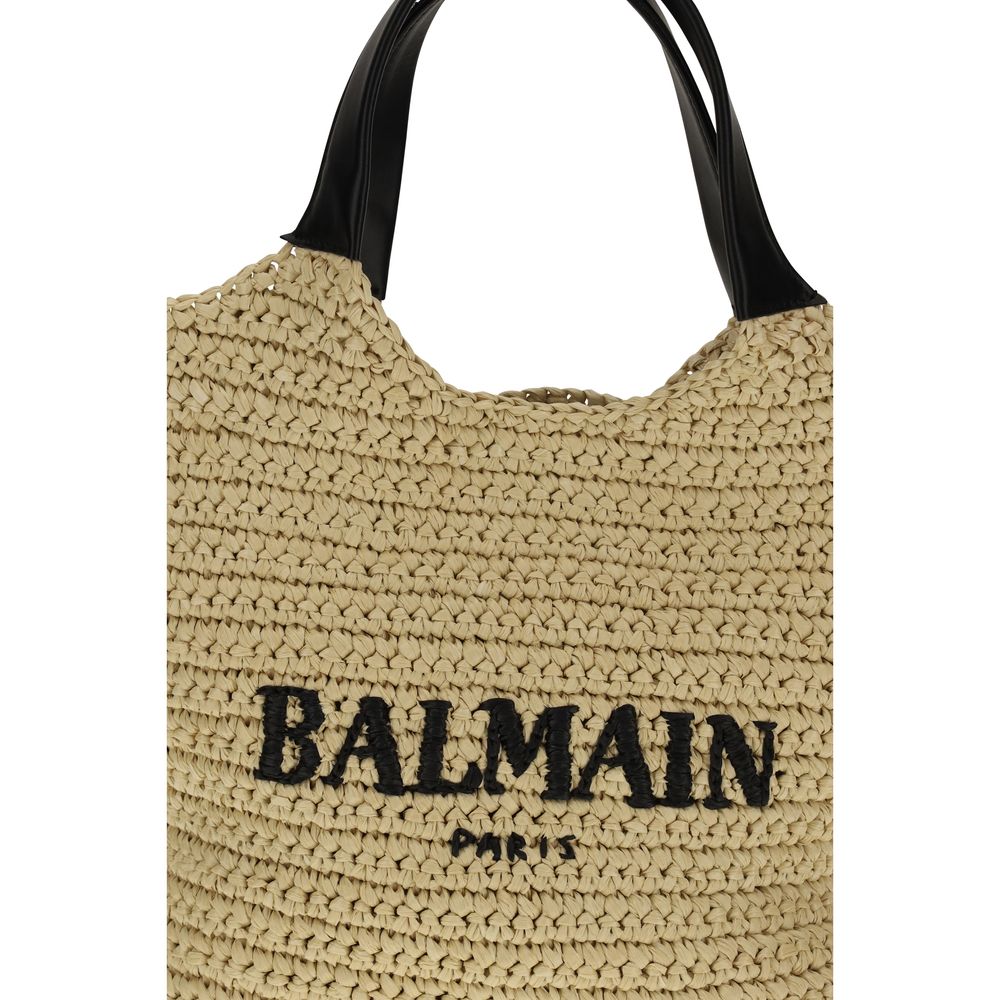 Balmain Crochet Leather & Viscose Mni Tote Shoulder Bag - Beige Signature