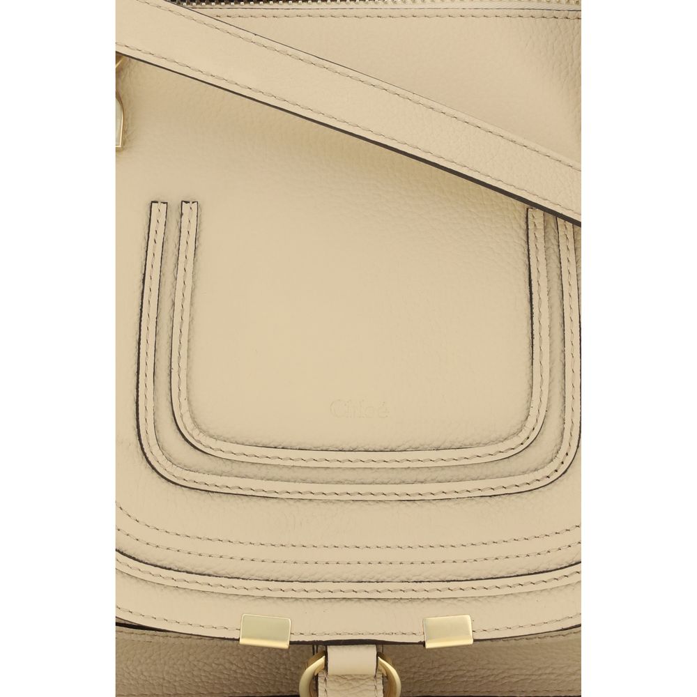 Chloé Marcie Bos Taurus Calf Leather Flap Shoulder Bag - Beige Signature Monogram