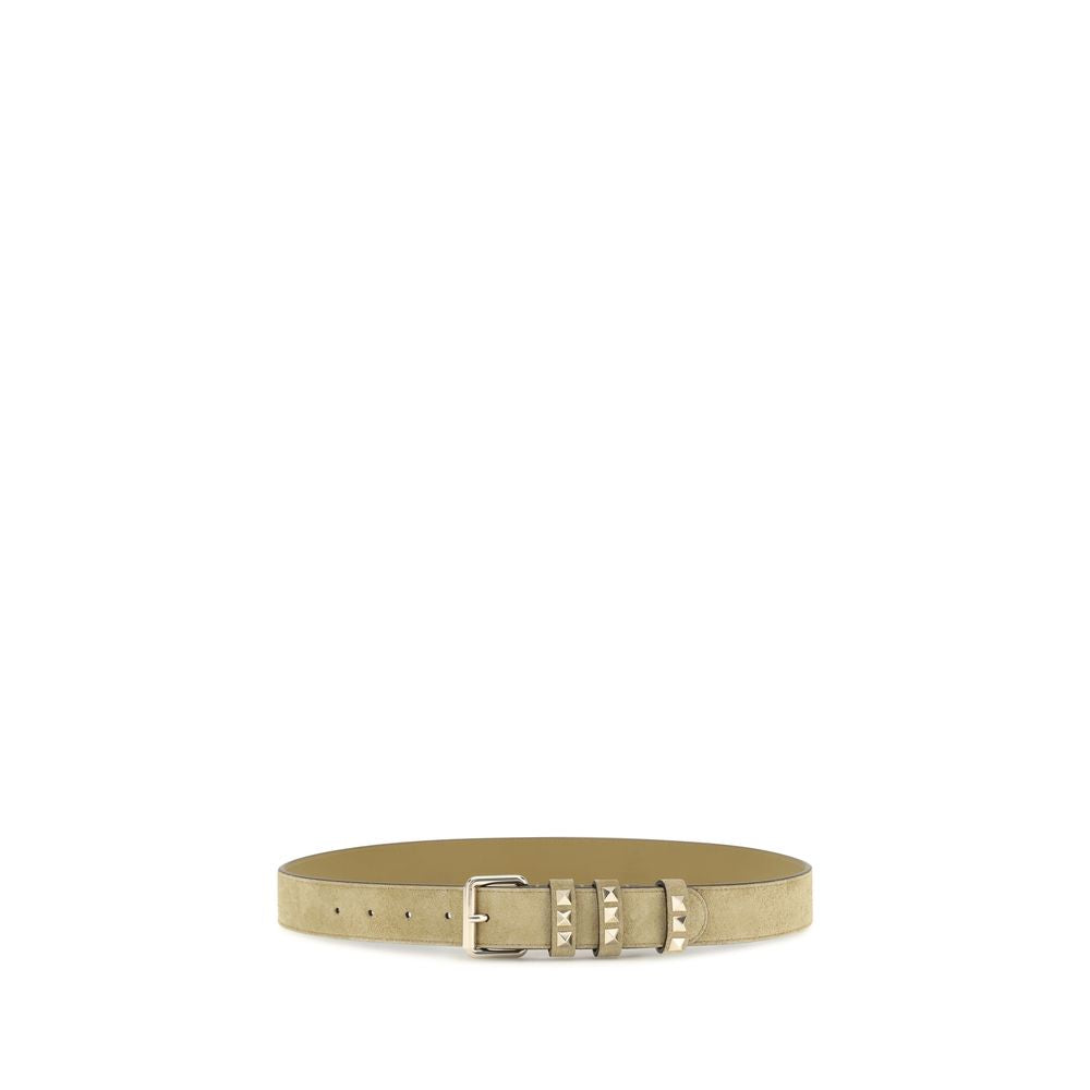 Valentino Garavani Rockstud Suede Leather Belt - Beige Gold