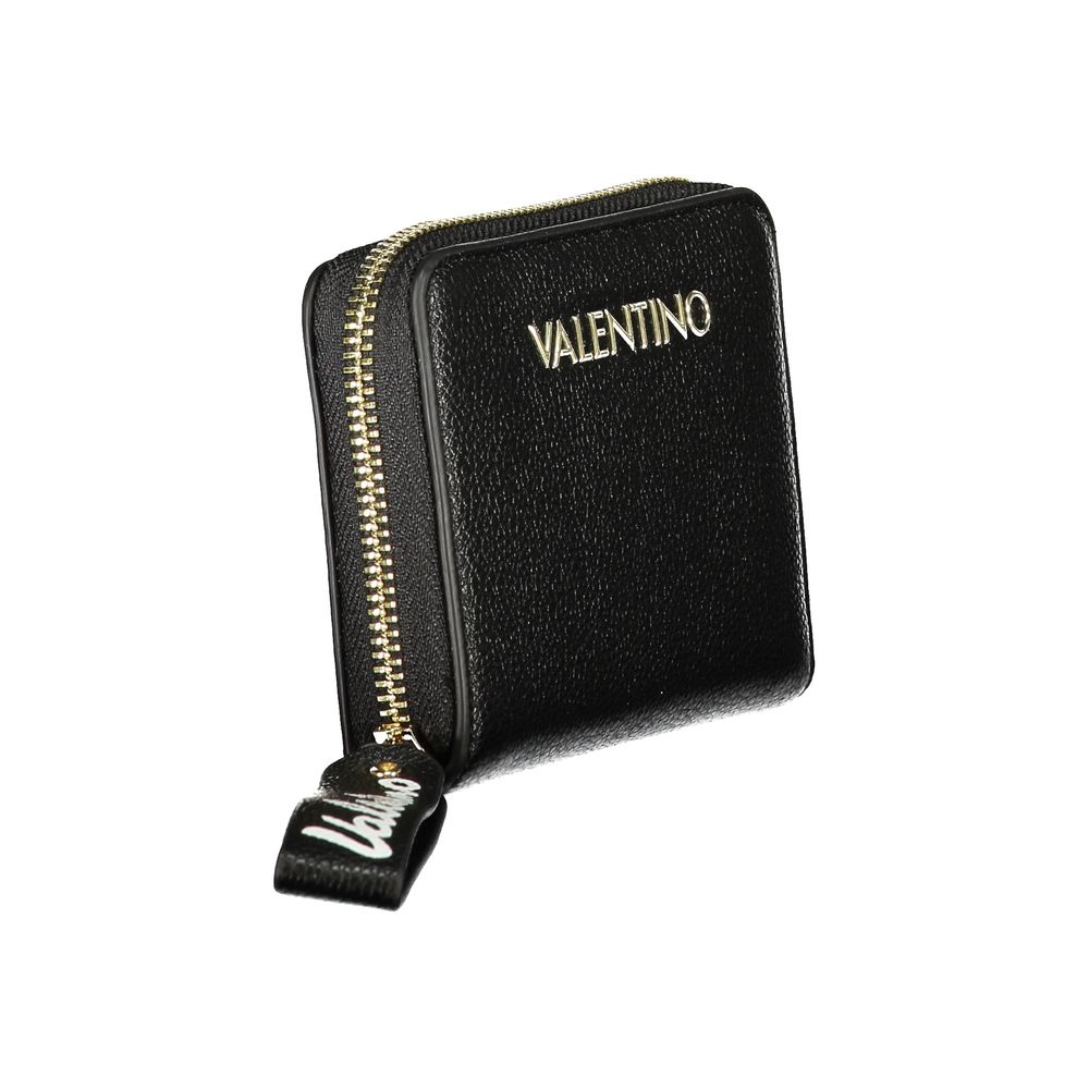 Cardholder Wallet by Mario Valentino for women in polyurethane black & signature showcases a distinguished silhouette, artfully capturing the essence of the distinguished Polyurethane Cardholder Wallet design with functional card-organization coin-purse.