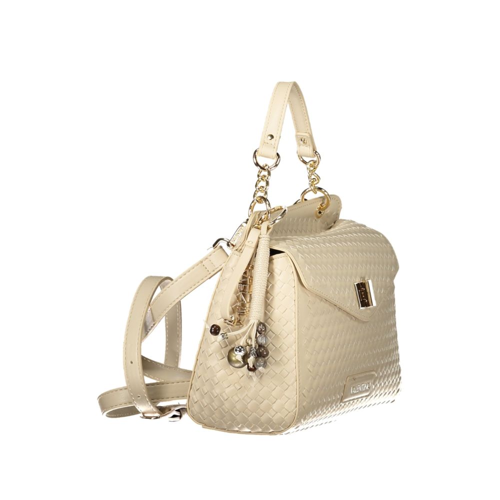 Mario Valentino Polyurethane Cotton Handbag - Beige Signature Print Print