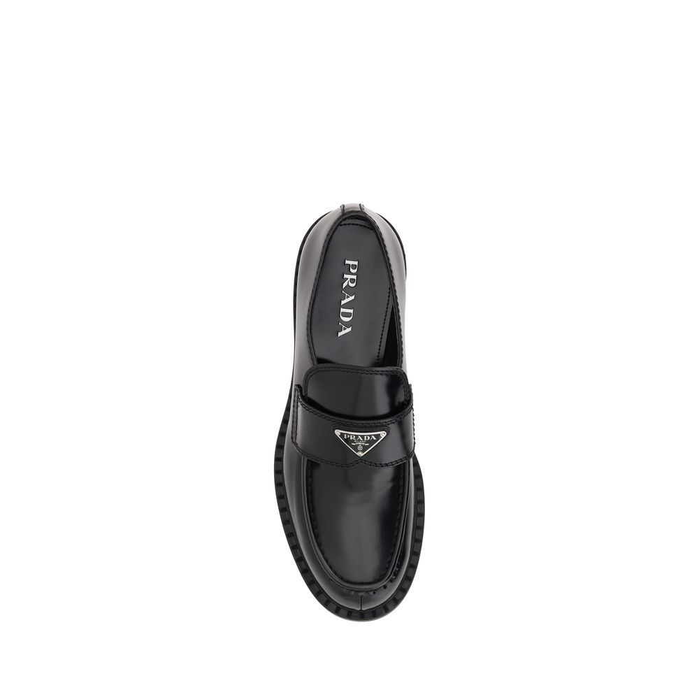 Prada Men's Bos Taurus Calf Leather Platform Loafer Shoes - Black Signature