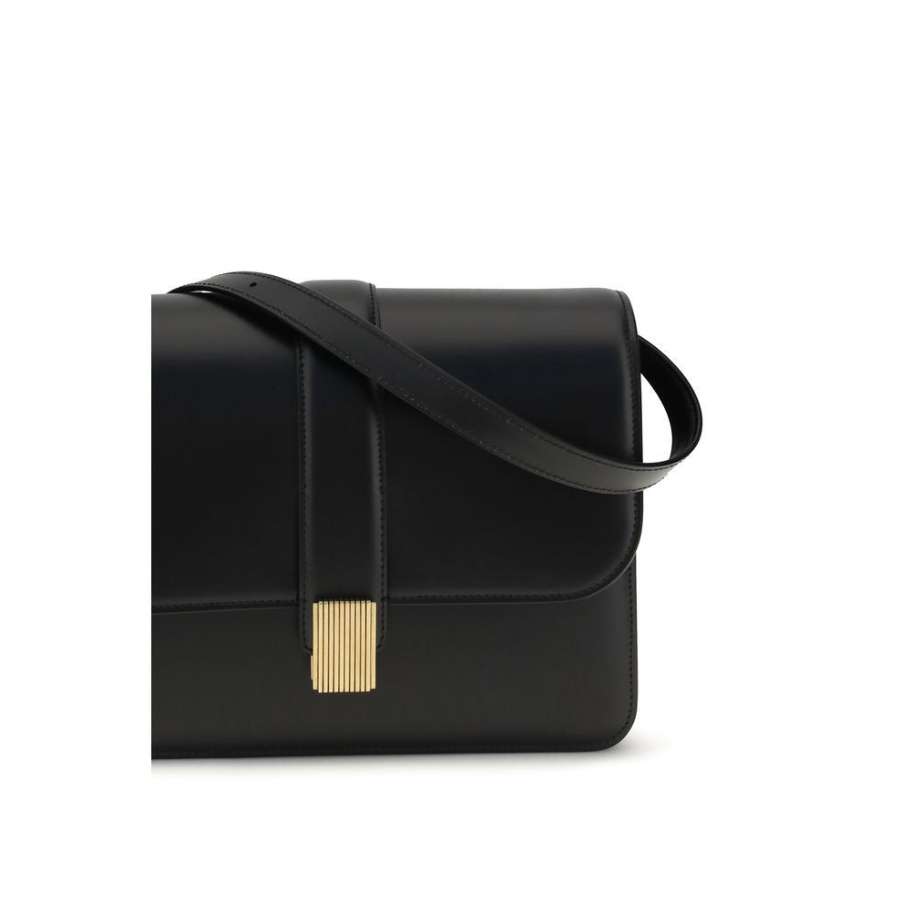 Khaite Blake Bos Taurus Calf Leather 2-in-1 Shoulder & Crossbody Flap Bag - Black Gold