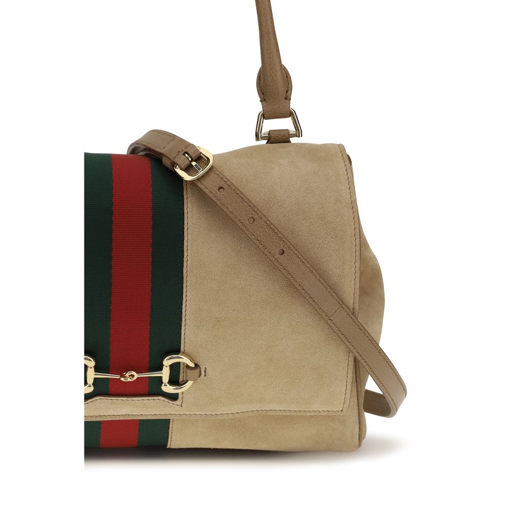 Gucci Horsebit Paparazzo Bos Taurus Calf Suede Leather Medium Handbag - Beige Green Red Striped