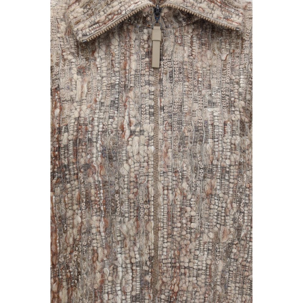 Brunello Cucinelli Women's Straight Relaxed Fit Regular Mohair Polyamide & Polyester Hooded Cardigan - Beige