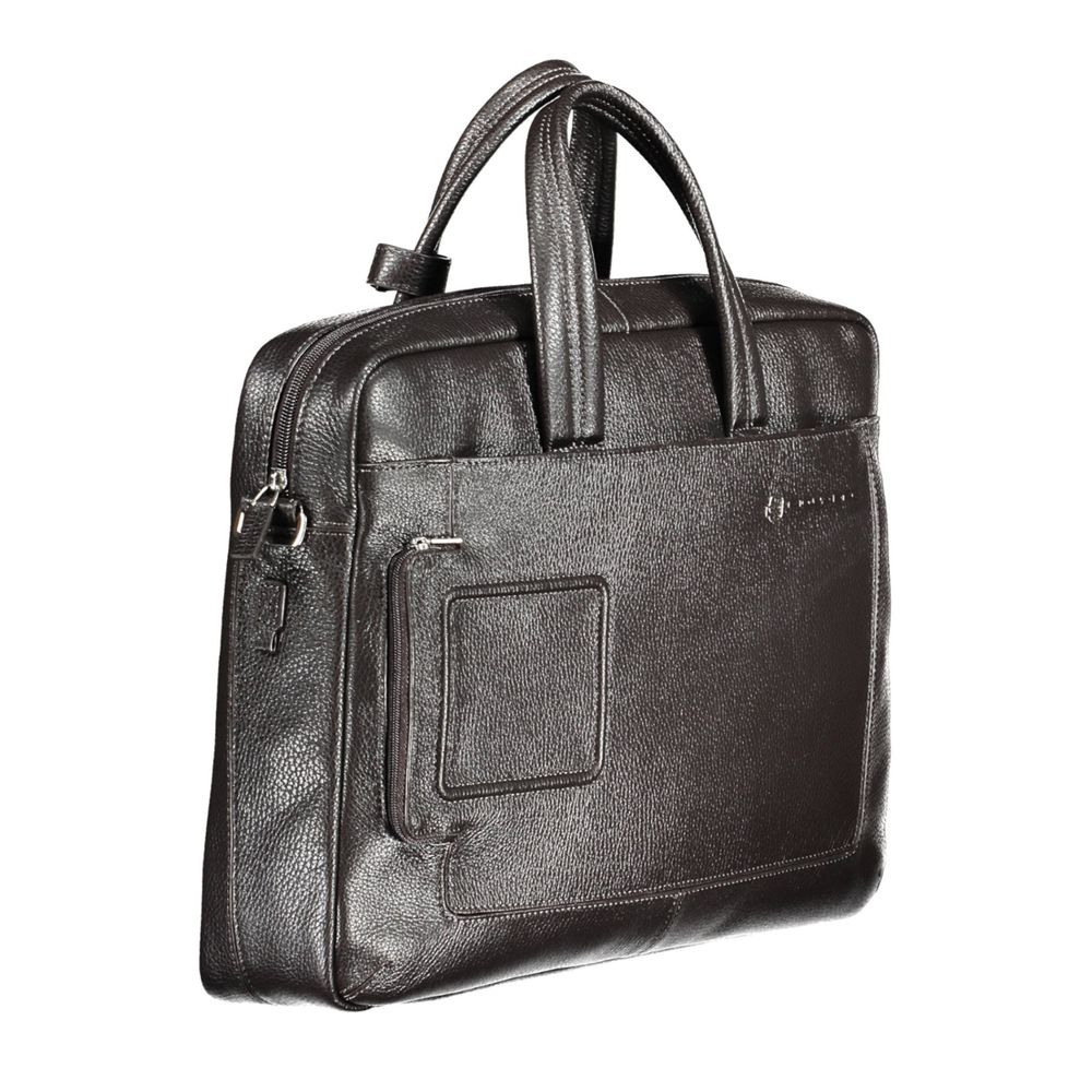 Piquadro Polyacrylic Leather Briefcase Handbag - Brown Signature