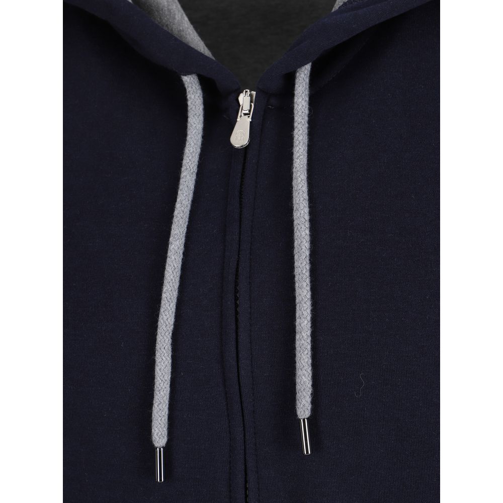 Brunello Cucinelli Men's Regular Fit Polyamide Silk Cotton & Cashmere Sweatshirt Hoodie - Blue