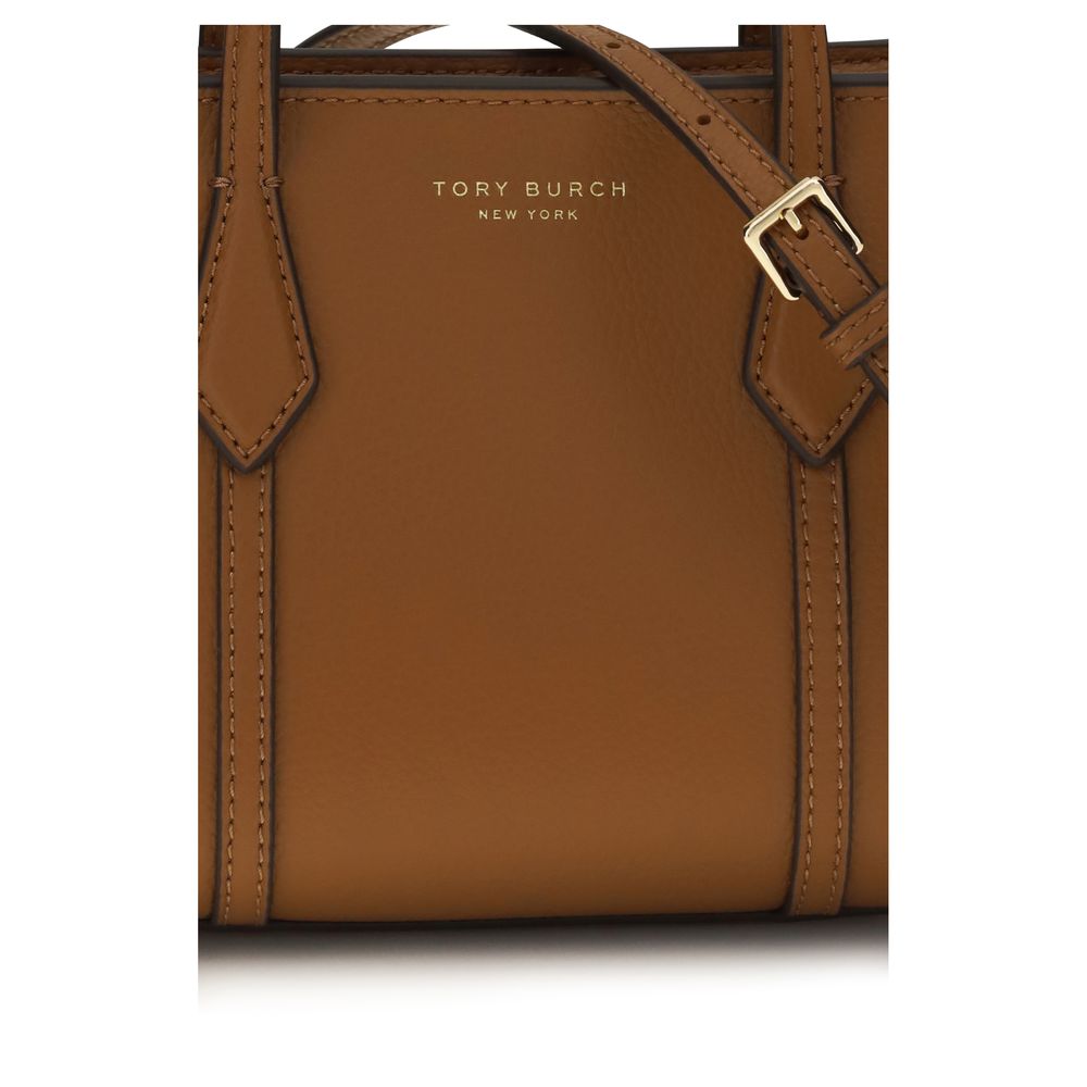 Tory Burch Perry Bos Taurus Calf Leather Mini Tote Shoulder Bag - Brown