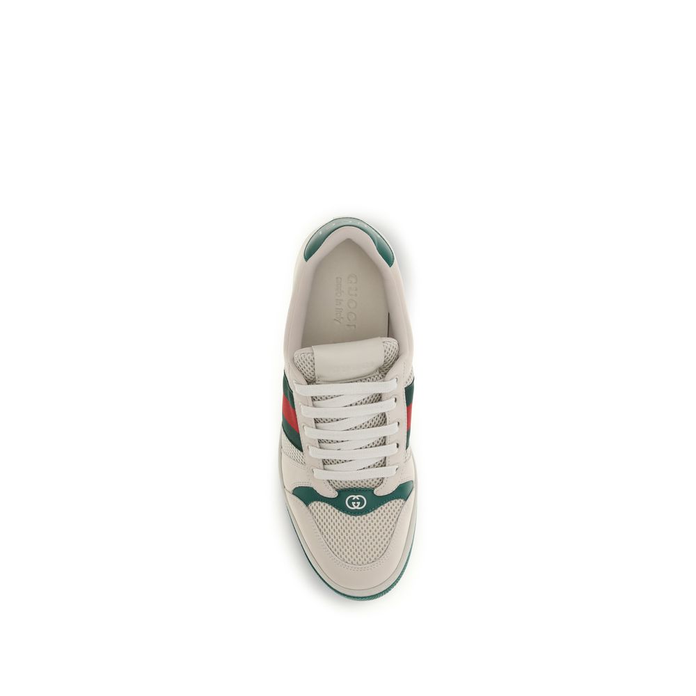 Gucci Men's Low Top Leather Sneakers - Beige Dark Green White Striped