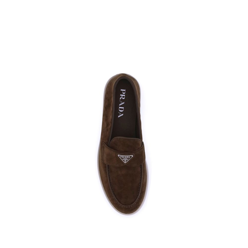 Prada Men's Bos Taurus Calf Suede Leather Flat Loafer Slip-On Shoes - Brown