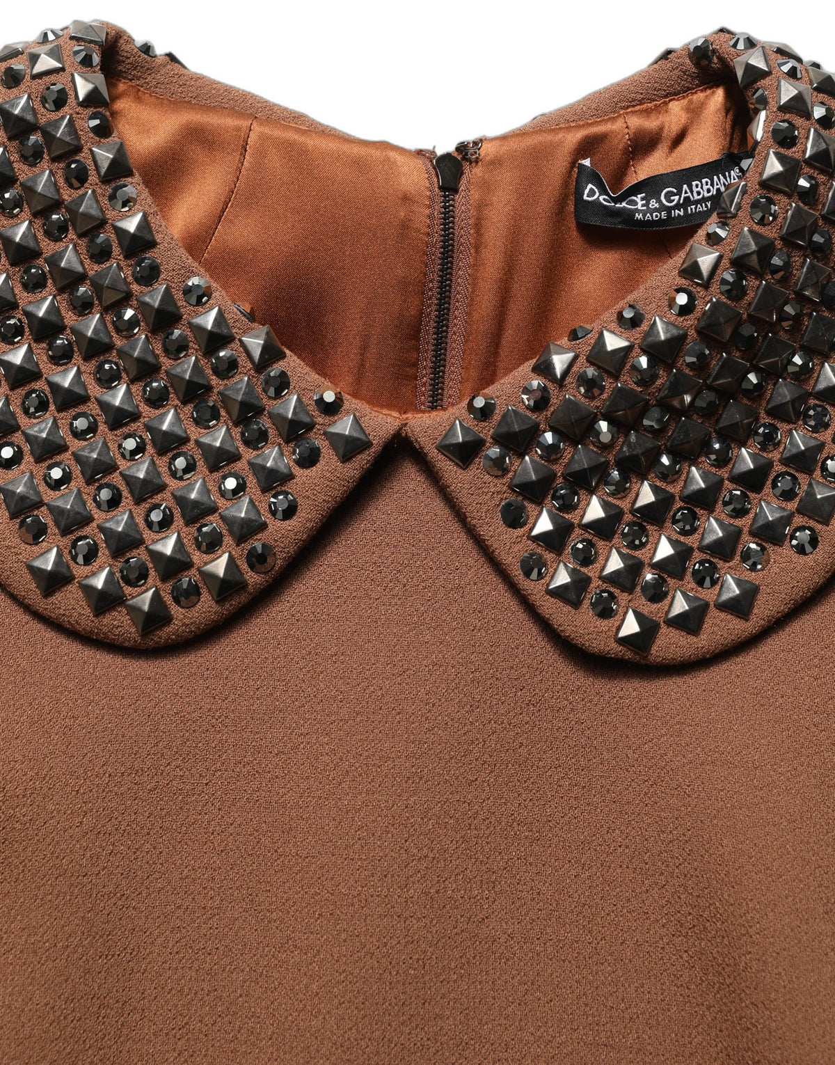 Dolce & Gabbana Women's Shift Wrap Cocktail Silk Virgin Wool Crepe & Rhinestone Midi Mini Dress - Brown