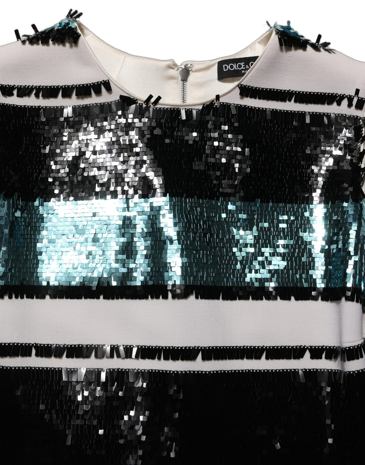 Dolce & Gabbana Women's Shift Wrap Cocktail Sleeveless Virgin Wool & Silk Mini Dress - Black Multicolor Teal Striped